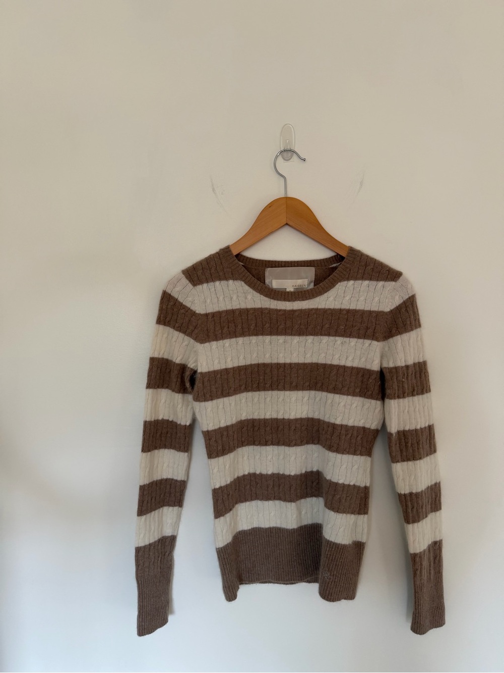Kaisely Angora Blend Cable Knit Striped Sweater Brown Cream Y2K Women’s Medium